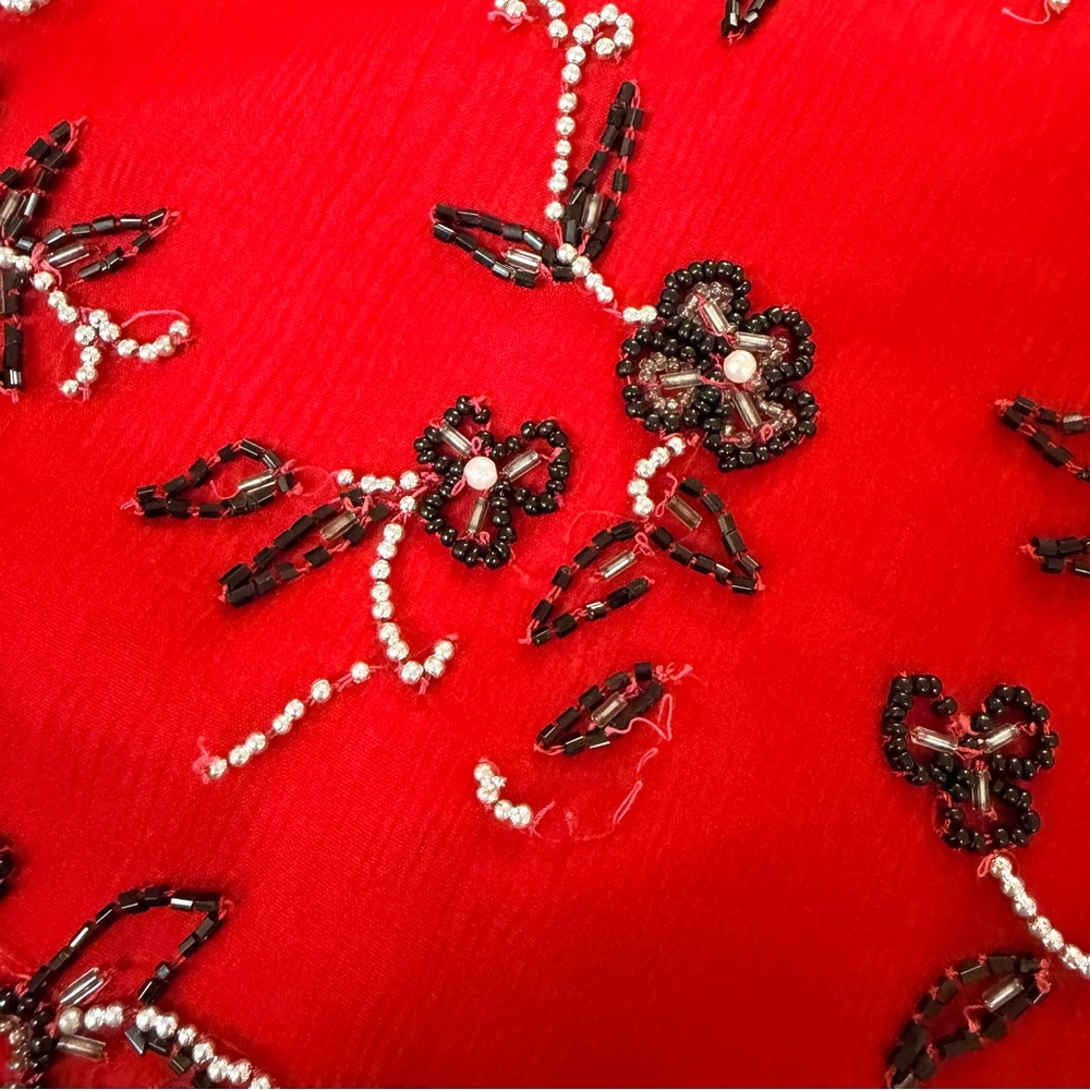 Stenay Vintage Women's Red Silk Black & White Beaded Formal Top- Size XL - Picture 5 of 12